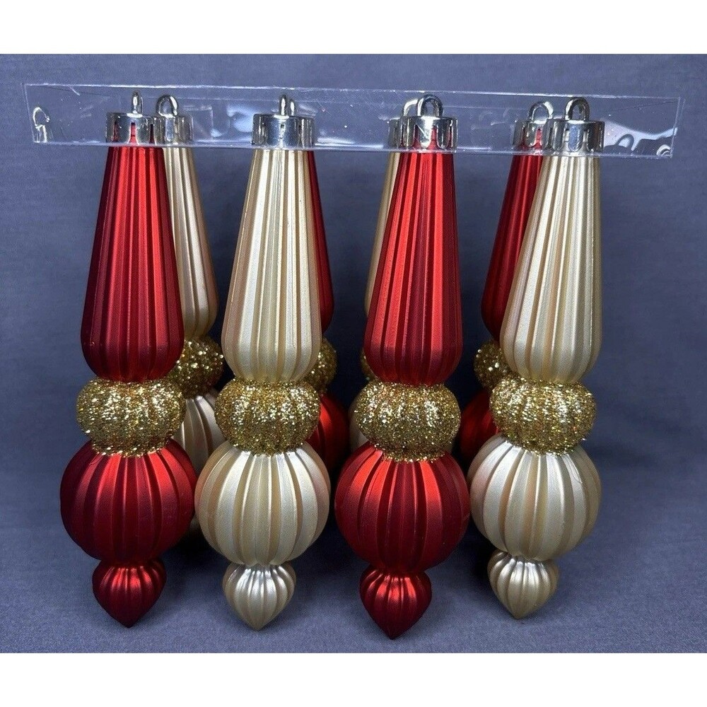 15 Shatterproof Christmas Ornaments Ribbed Finial Drop Glitter Snowflakes